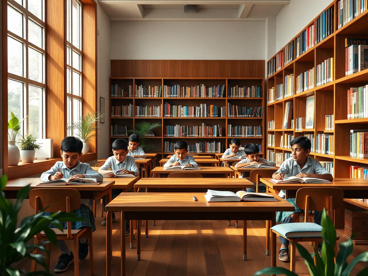 Students reading in the school library