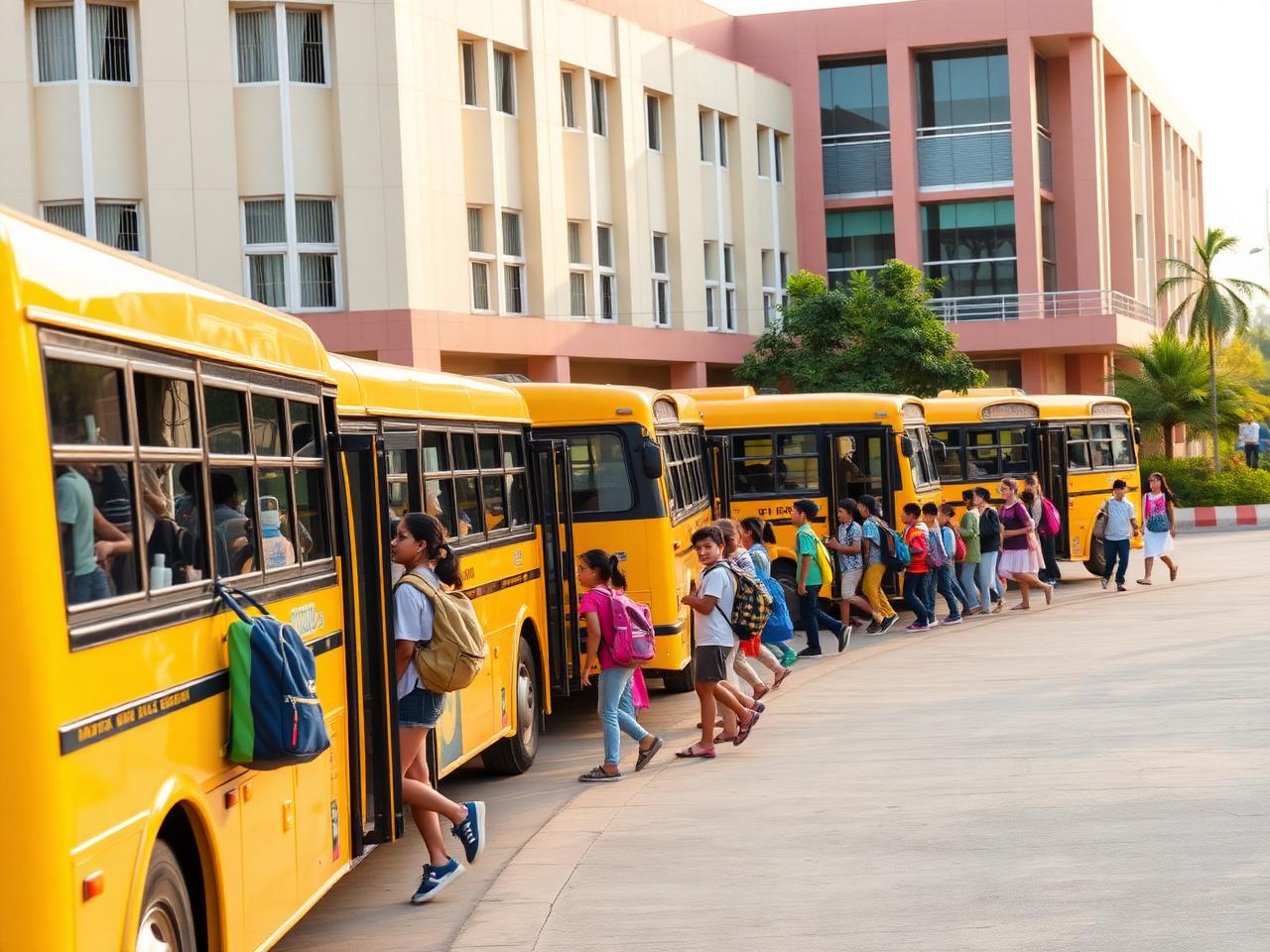 School buses picking up students